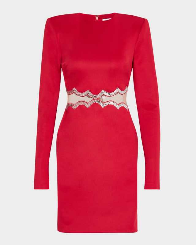 Sequin-Trim Illusion Cutout Mini Dress